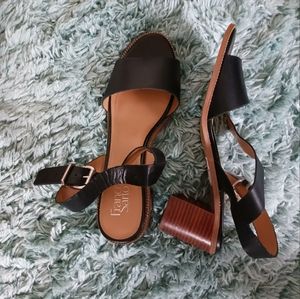 Block heel Black leather Sandals